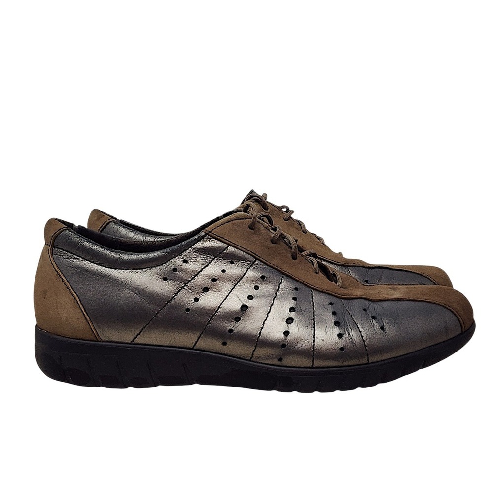 Munro Sport Sneaker 9.5 Women Tori Oxford Pewter Brown Leather Suede Comfort USA - Picture 2 of 13